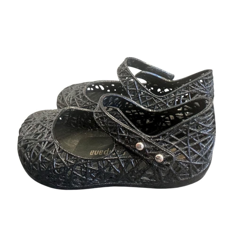 Mini Melissa Campana Zig Zag VI Mary Jane Flats Black Glitter Toddler Size 6